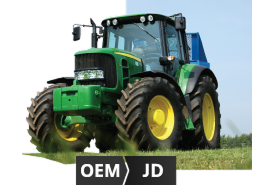 Traktorikuva, joka osoittaa, että Ford/New Holland-, John Deere- ja Case IH -koneisiin on saatavilla alkuperäisiä varaosia